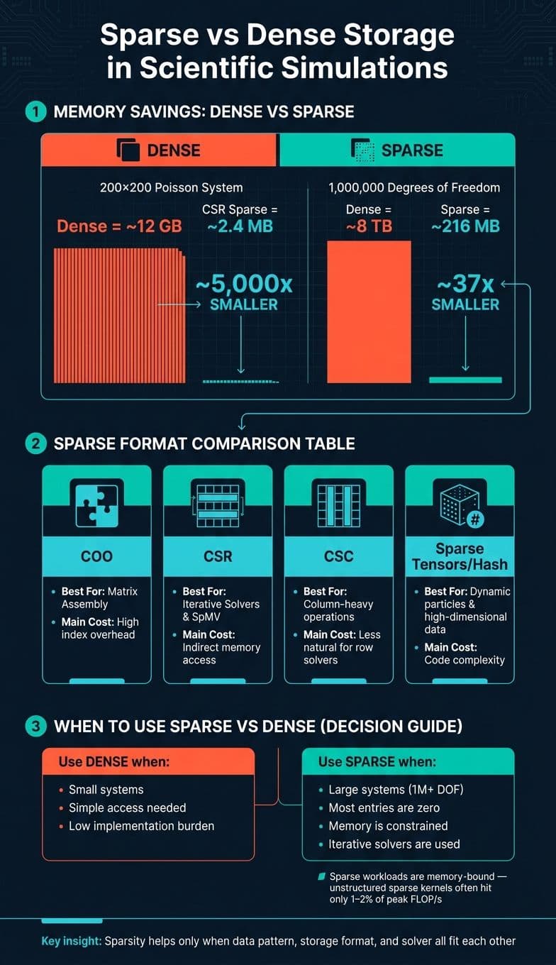 Sparse vs Dense Storage: Memory & Format Comparison for Scientific Simulations
