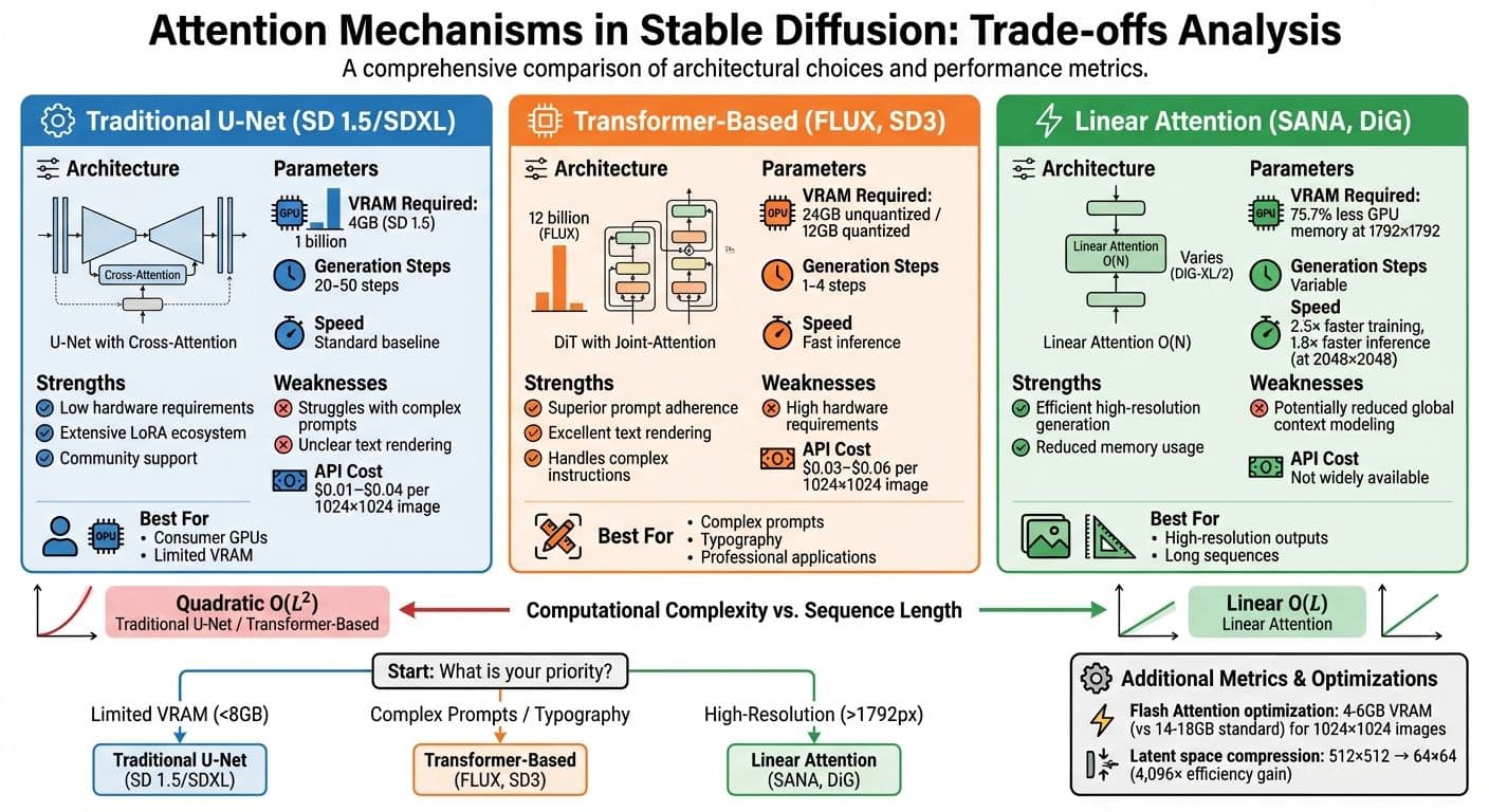 Comparison of Stable Diffusion Attention Mechanisms: Performance vs Resource Requirements