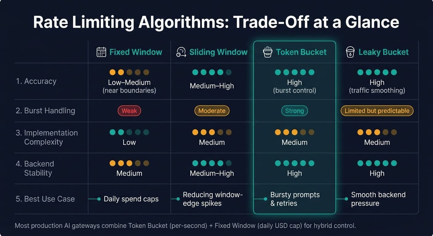 Rate Limiting Algorithms Compared: Fixed Window vs Sliding Window vs Token Bucket vs Leaky Bucket