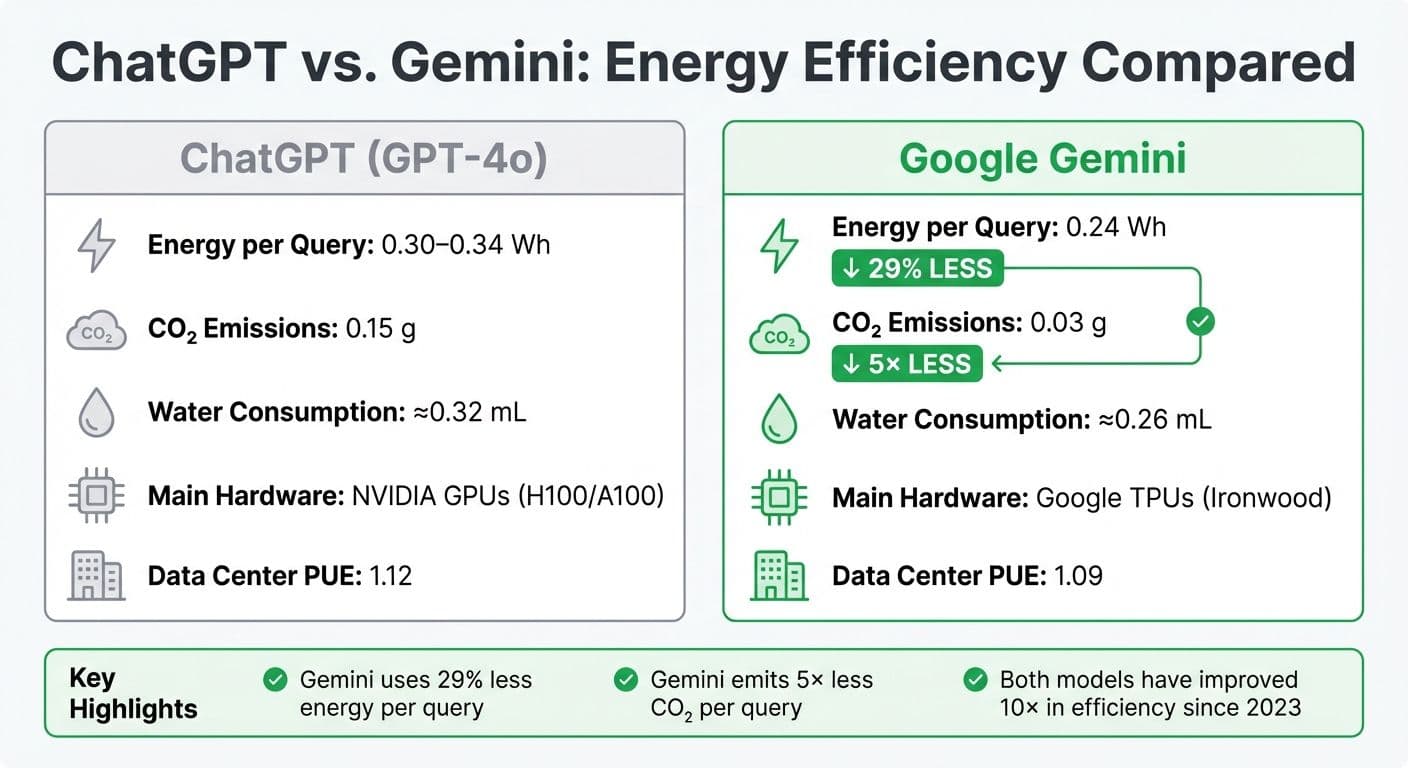 ChatGPT vs Gemini Energy Efficiency Comparison: Per-Query Metrics