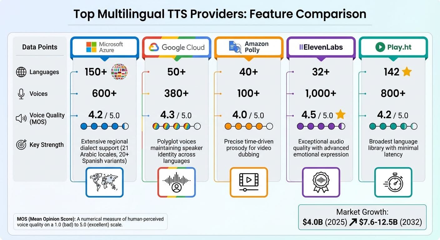 Multilingual TTS Provider Comparison: Languages, Voices, Quality and Strengths