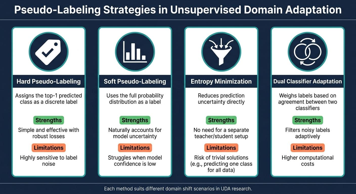UDA Pseudo-Labeling Strategies: Methods, Strengths & Limitations