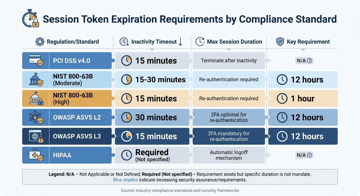 Session Token Expiration Requirements by Compliance Standard