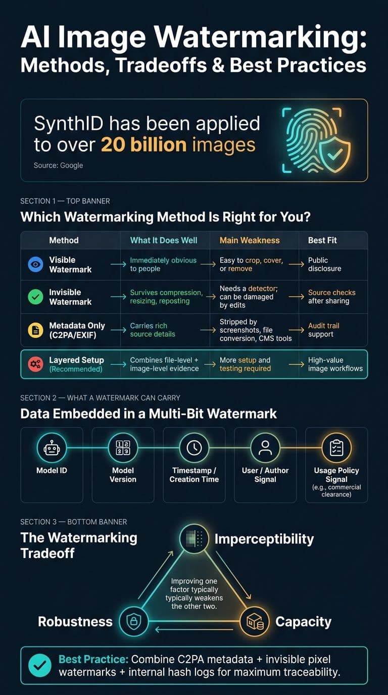 AI Image Watermarking Methods: Comparison & Tradeoffs